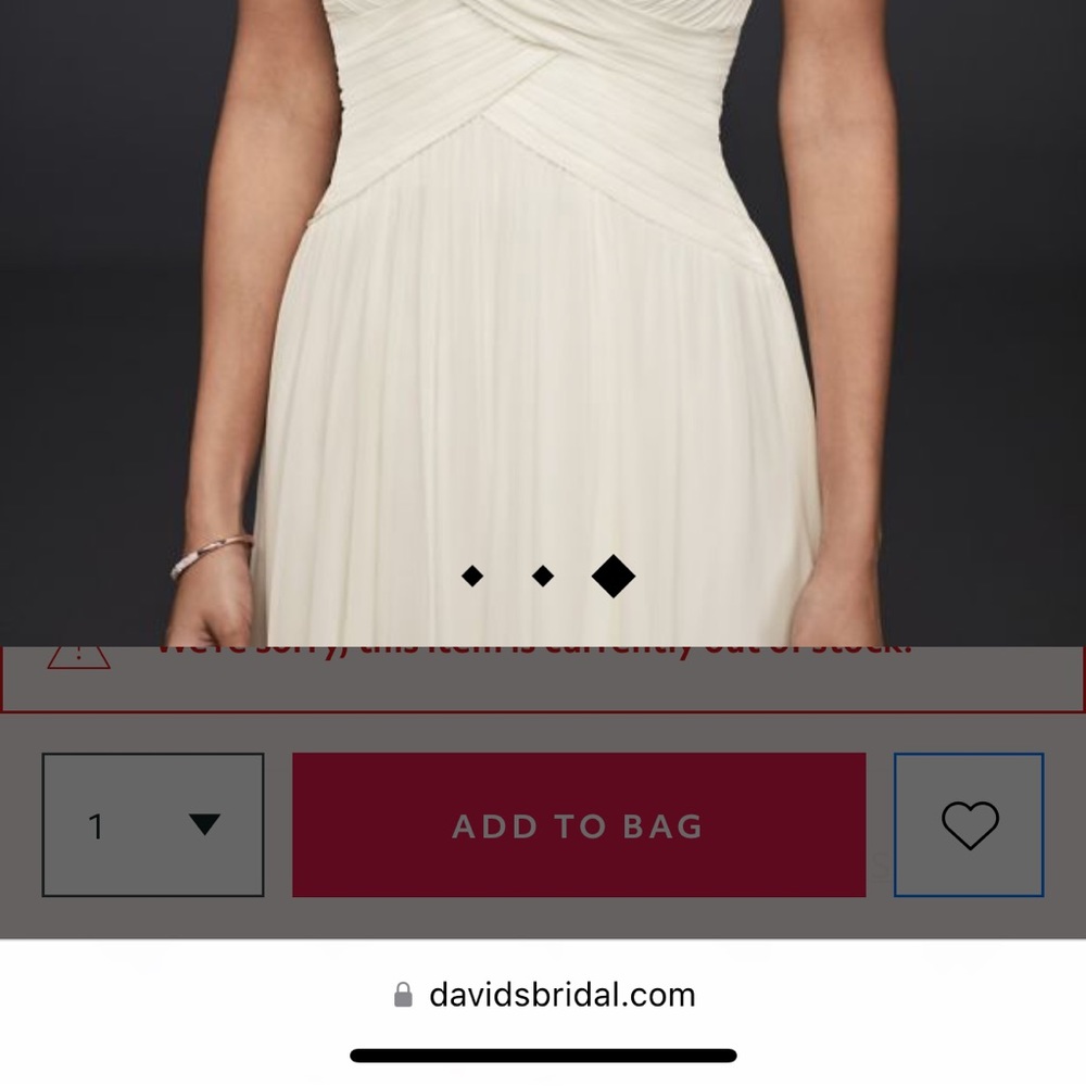 Ruches bodice chiffon a-line wedding dress. Ivory Size 4. Brand New